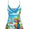 Robe de Vacances Ligne A à Bretelle Fine Motif de Perroquet et de Feuille Tropicale - Bleu clair XXXL | US 16