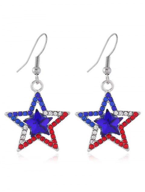 Boucles D'Oreilles Pendantes en Forme D'Etoile Drapeau Américain et Éclaboussure de Strass