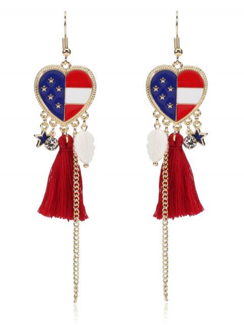 Boucles D'Oreilles Pendantes Drapeau Américain Cœur Aile à Frange