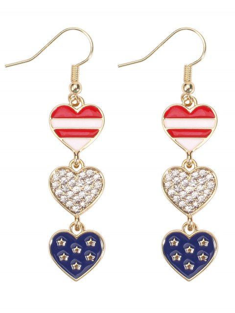 Boucles D'Oreilles Pendantes Patriotique Etoile Cœur Imprimé avec Strass