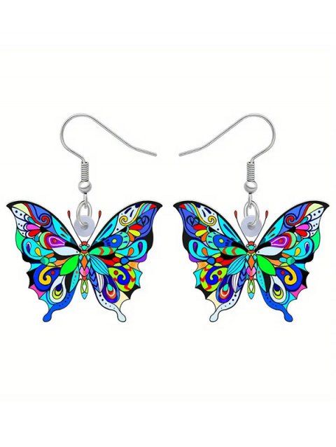 Boucles D'Oreilles Pendantes Tendances en Acrylique Imprimé Papillons Colorés
