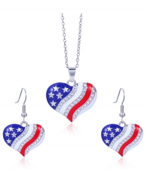 Ensemble de Boucles D'Oreilles et de Collier en Forme D'Etoile Cœur Drapeau Américain Aigle Imprimée avec Strass
