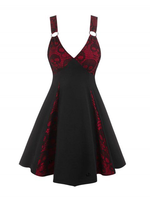 Robe Crâne en O Panneau en Dentelle sans Manches