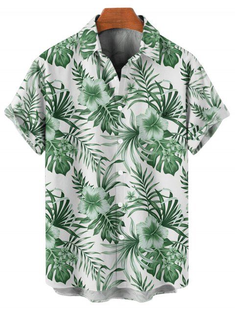 Chemise de Vacances Fleur Tropicale Imprimée Boutonnée à Manches Courtes