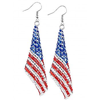 Independence Day Beaded American Flag Star Striped Print Patriotic Alloy Drop Earrings