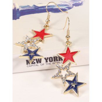Independence Day Rhinestone Star Shaped Patriotic Drop Earrings