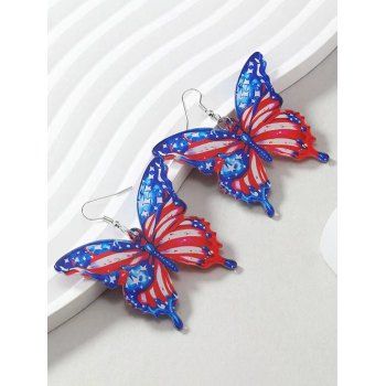 Independence Day American Flag Pattern Butterfly Shaped Drop Earrings Acrylic Patriotic Earrings