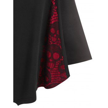 Gothic Dress Skull Lace Mini Dress Plunging Neck O Ring Mini Dress Sleeveless Godet Dress