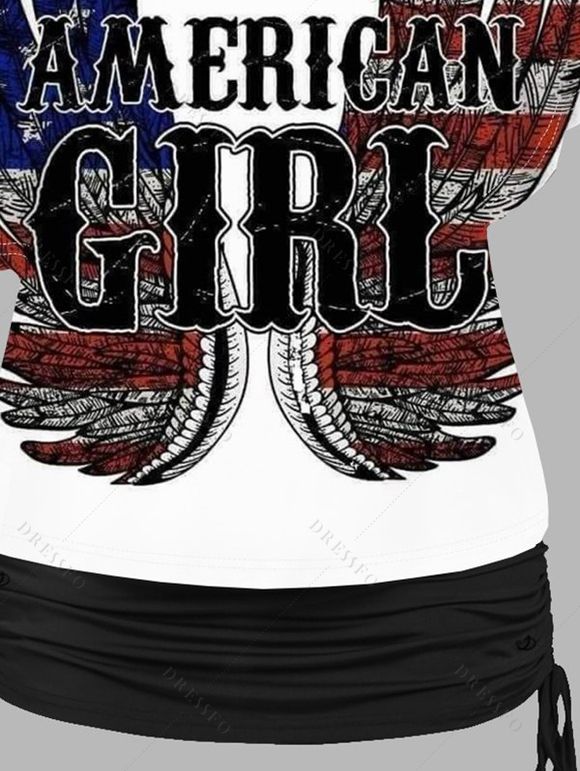 Ensemble de Débardeur Lettre Motif D'Aile en Couleur Unie et de Drapeau Américain Deux Pièces - Blanc L | US 8-10
