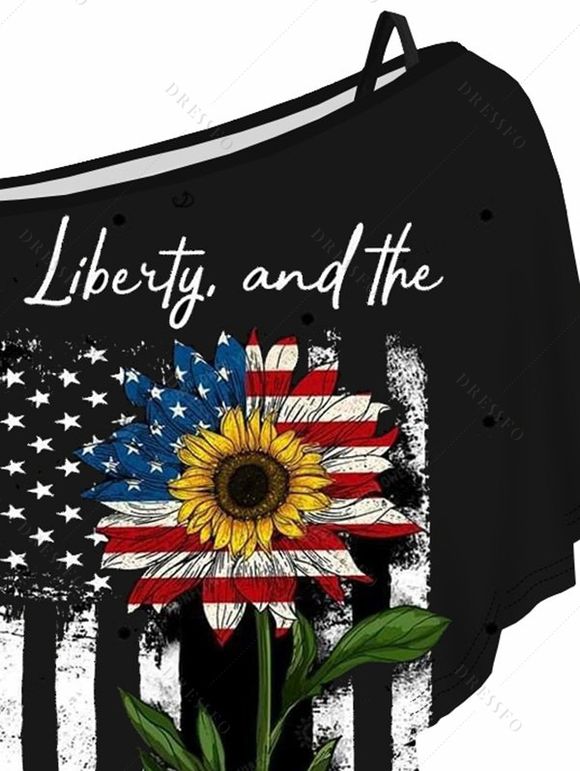 Ensemble de T-shirt Tournesol et Drapeau Américain en Couleur Unie sans Manches - Noir L | US 8-10