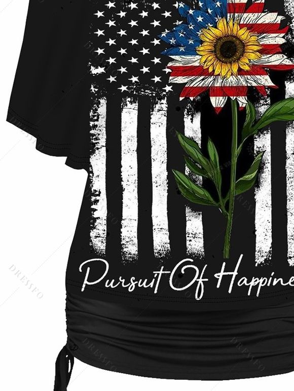 Ensemble de T-shirt Tournesol et Drapeau Américain en Couleur Unie sans Manches - Noir L | US 8-10
