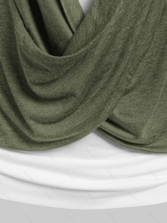 Cinched Cross Contrast Faux Twinset Tee And Lace-up Capri Pants - Vert profond M