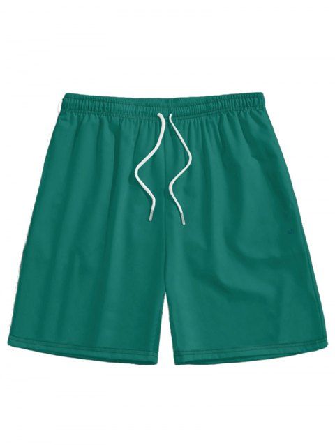 Men's Solid Color Drawstring Beach Shorts Elastic Waist Board Shorts