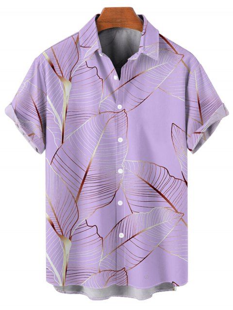 Chemise de Vacances Décontractée Motif de Feuille Tropicale Boutonnée à Manches Roulées pour Homme