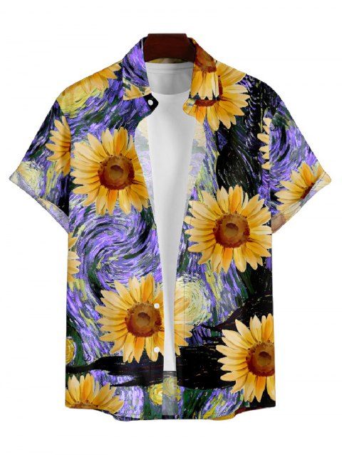 Chemise Décontractée Chaussette de Blouson Feuille Tropicale Imprimée Boutonnée à Manches Courtes pour Homme