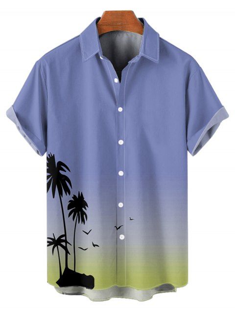 Chemise de Vacances Ombre Palmier Imprimé Boutonnée à Manches Courtes
