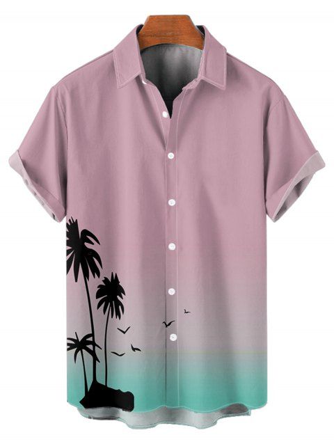 Chemise de Vacances Ombre Palmier Imprimé Boutonnée à Manches Courtes