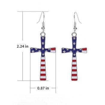 Independence Day American Flag Elements Star Striped Pattern Cross Shaped Patriotic Drop Earrings