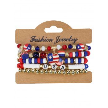 5 Pcs Independence Day Beaded American Flag Elements Star Striped Letter Print Faux Crystal Patriotic Bracelets