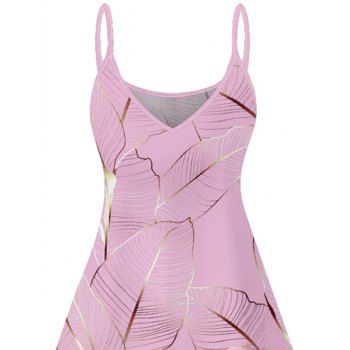 Tropical Leaf Pattern Vacation Dress Spaghetti Strap A Line Mini Tank Dress