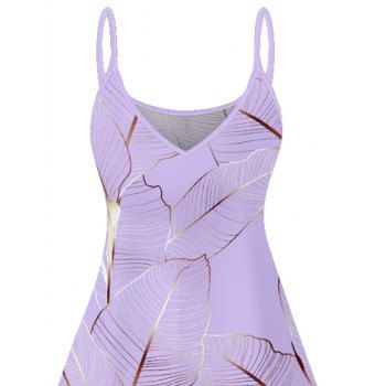 Tropical Leaf Pattern Vacation Dress Spaghetti Strap A Line Mini Tank Dress