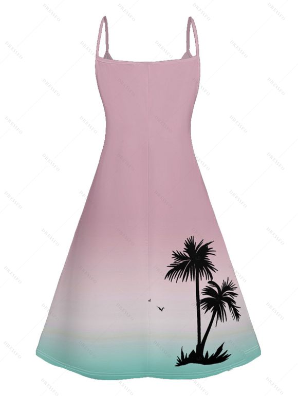 Mini Robe de Vacances Arbre Palmier Imprimé à Bretelle Fine à Col V - Rose clair S | US 4