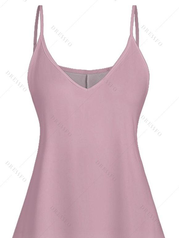 Mini Robe de Vacances Arbre Palmier Imprimé à Bretelle Fine à Col V - Rose clair S | US 4