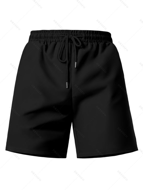 Short de Plage à Taille Elastique en Couleur Unie avec Cordon de Serrage pour Hommes - Noir L