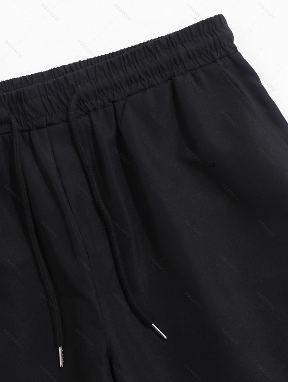 Short de Plage à Taille Elastique en Couleur Unie avec Cordon de Serrage pour Hommes - Noir L