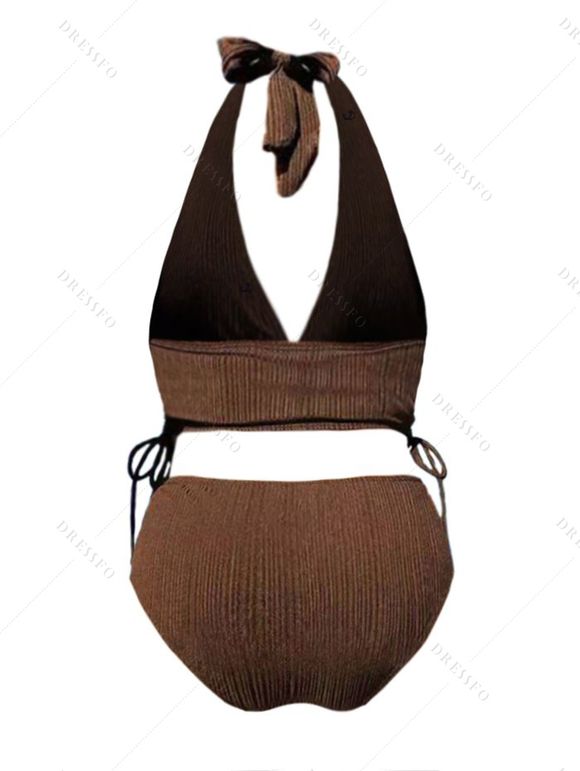 Maillot de Bain Tankini Texturé Ouvert Au Dos à Col Plongeant en Couleur Unie - Café profond L | US 8