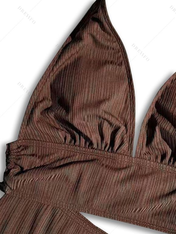 Maillot de Bain Tankini Texturé Ouvert Au Dos à Col Plongeant en Couleur Unie - Café profond L | US 8