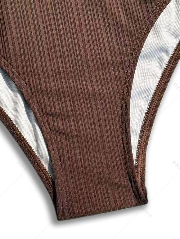 Maillot de Bain Tankini Texturé Ouvert Au Dos à Col Plongeant en Couleur Unie - Café profond L | US 8