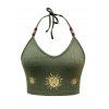 Débardeur Court de Vacances Perlé Motif de Soleil Ouvert Au Dos à Col Halter - Vert profond XXL | US 14
