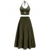 Vacation Outfit Textured Lace Scalloped Beaded Spaghetti Strap Crop Tank Top and Solid Color Bowknot Skirt Matching Outfit - Vert profond S | US 4