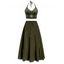 Vacation Outfit Textured Lace Scalloped Beaded Spaghetti Strap Crop Tank Top and Solid Color Bowknot Skirt Matching Outfit - Vert profond S | US 4