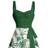 Mini Robe de Vacances Ceinturée Fleur Feuille Tropicale Imprimées - Vert profond XXL | US 14