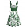 Mini Robe de Vacances Ceinturée Fleur Feuille Tropicale Imprimées - Vert profond XXL | US 14