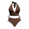 Maillot de Bain Tankini Texturé Ouvert Au Dos à Col Plongeant en Couleur Unie - Café profond M | US 6