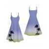 Ombre Palm Tree Print Hawaii Vacation Spaghetti Strap V Neck A Pendulum Mini Dress And Short Sleeve Shirt Matching Outfit - Bleu Ciel S | US 4