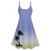 Ombre Palm Tree Print Hawaii Vacation Spaghetti Strap V Neck A Pendulum Mini Dress And Short Sleeve Shirt Matching Outfit - Bleu Ciel S | US 4