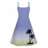 Ombre Palm Tree Print Hawaii Vacation Spaghetti Strap V Neck A Pendulum Mini Dress And Short Sleeve Shirt Matching Outfit - Bleu Ciel S | US 4