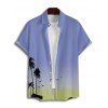 Ombre Palm Tree Print Hawaii Vacation Spaghetti Strap V Neck A Pendulum Mini Dress And Short Sleeve Shirt Matching Outfit - Bleu Ciel S | US 4