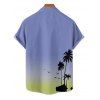 Ombre Palm Tree Print Hawaii Vacation Spaghetti Strap V Neck A Pendulum Mini Dress And Short Sleeve Shirt Matching Outfit - Bleu Ciel S | US 4