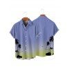 Ombre Palm Tree Print Hawaii Vacation Spaghetti Strap V Neck A Pendulum Mini Dress And Short Sleeve Shirt Matching Outfit - Bleu Ciel S | US 4