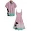 Ombre Palm Tree Print Hawaii Vacation Spaghetti Strap V Neck A Pendulum Mini Dress And Short Sleeve Shirt Matching Outfit - Vert clair S | US 4