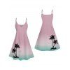 Ombre Palm Tree Print Hawaii Vacation Spaghetti Strap V Neck A Pendulum Mini Dress And Short Sleeve Shirt Matching Outfit - Rose clair S | US 4