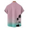 Ombre Palm Tree Print Hawaii Vacation Spaghetti Strap V Neck A Pendulum Mini Dress And Short Sleeve Shirt Matching Outfit - Rose clair S | US 4