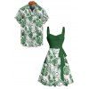 Tropical Flower Leaf Print Belted Mini Vacation Dress And Short Sleeve Shirt Matching Outfit - Vert profond S | US 4