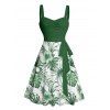 Tropical Flower Leaf Print Belted Mini Vacation Dress And Short Sleeve Shirt Matching Outfit - Vert profond S | US 4