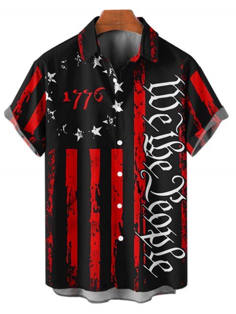 Chemise à Lettre et Drapeau Américain à Manches Roulées